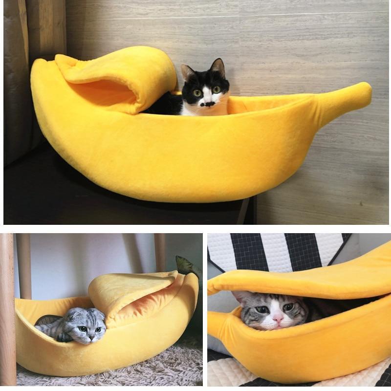Casa cama em forma de banana quente e aconchegante para animais de estimação.